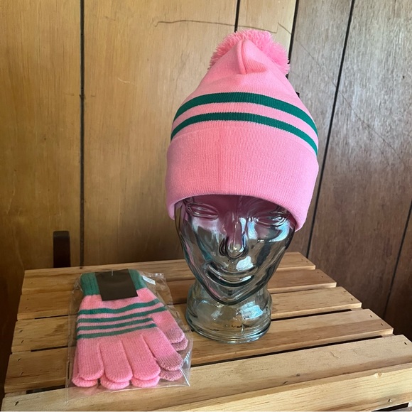 AKA Knit Cap w/ Pink Pom Pom & Matching Gloves - Picture 2 of 12